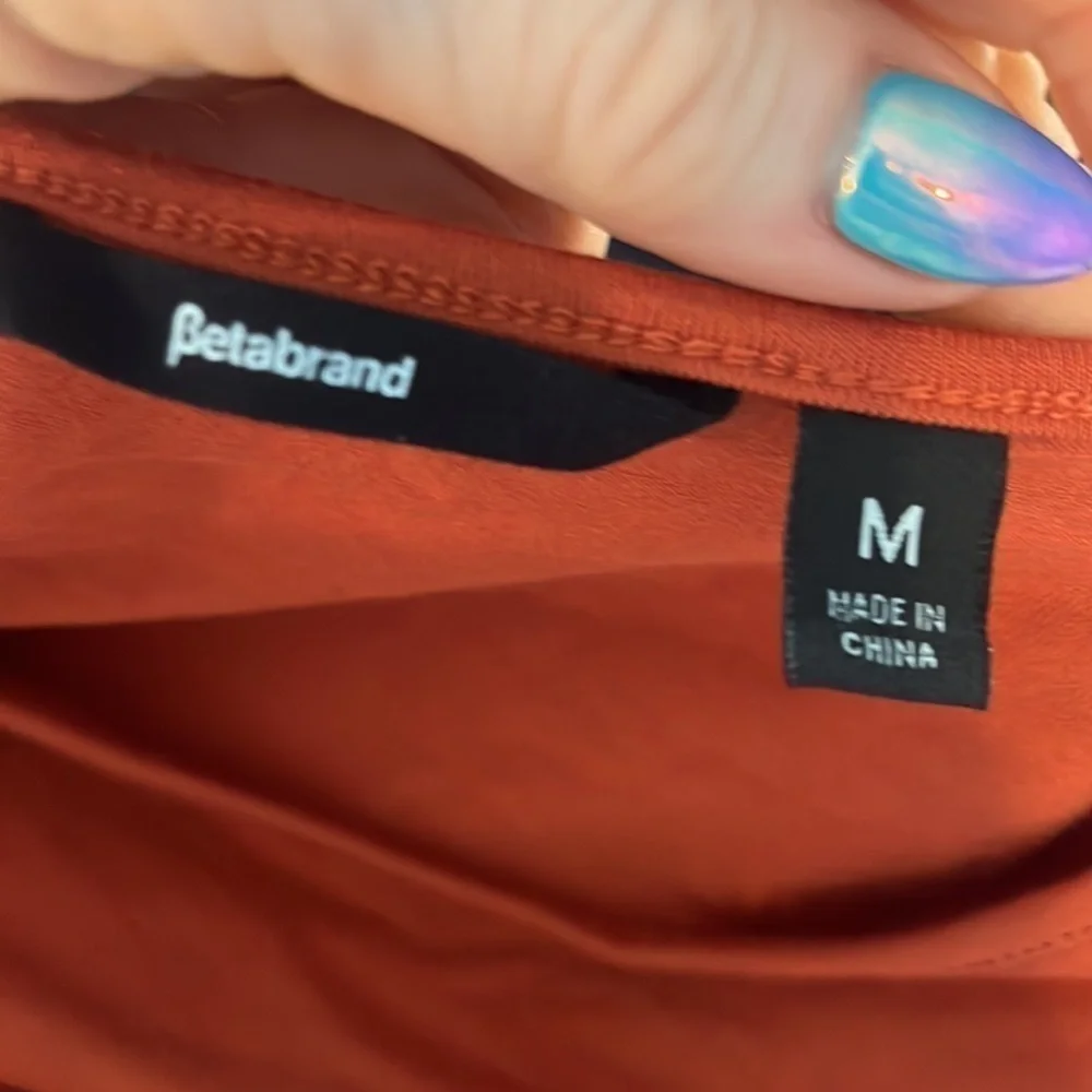 Betabrand Dress Travel Zip Pockets! Casual Long Sleeves Size Medium Pumpkin Silk